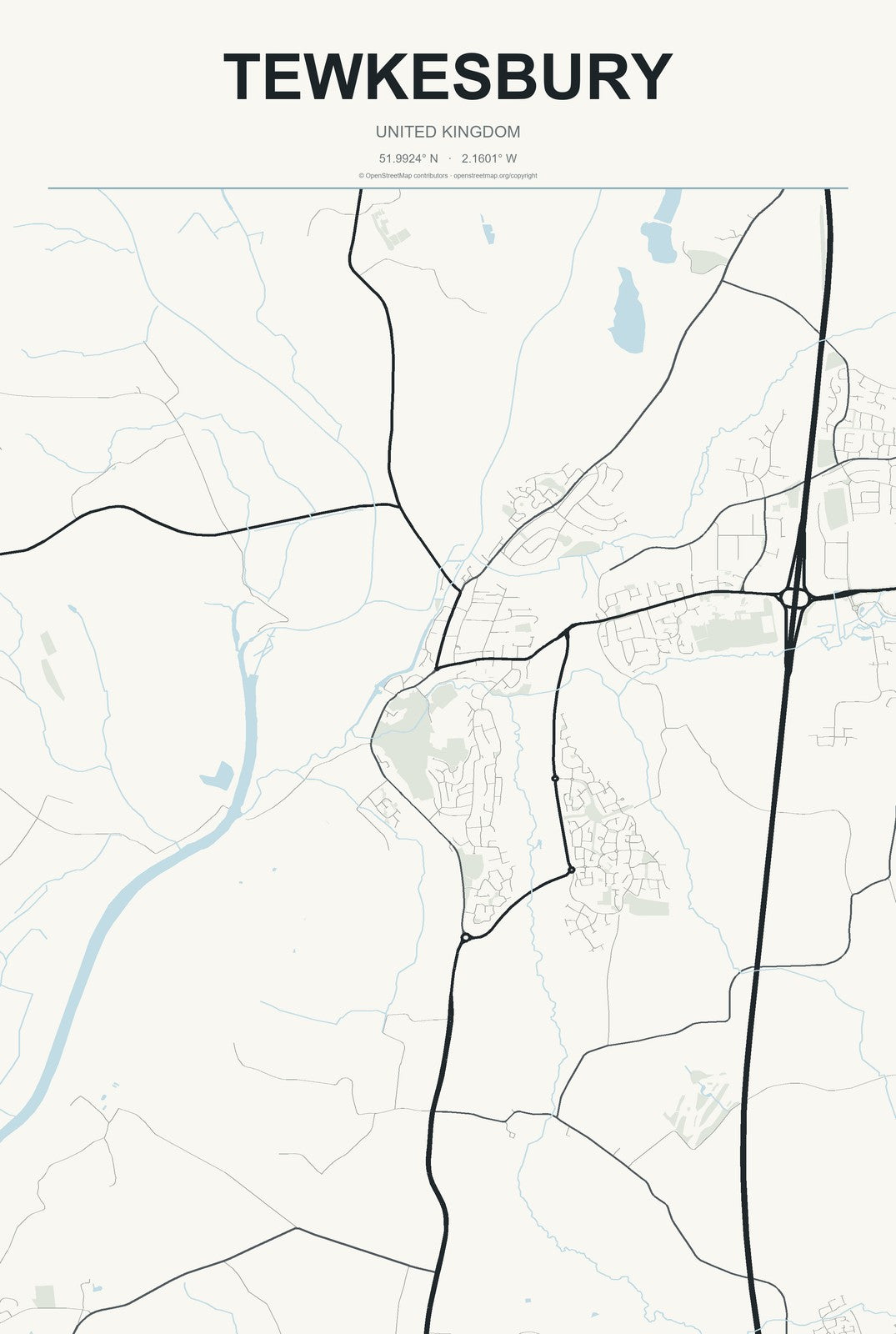 Tewkesbury, United Kingdom City Map Aluminum Sign in Headline Atlas style