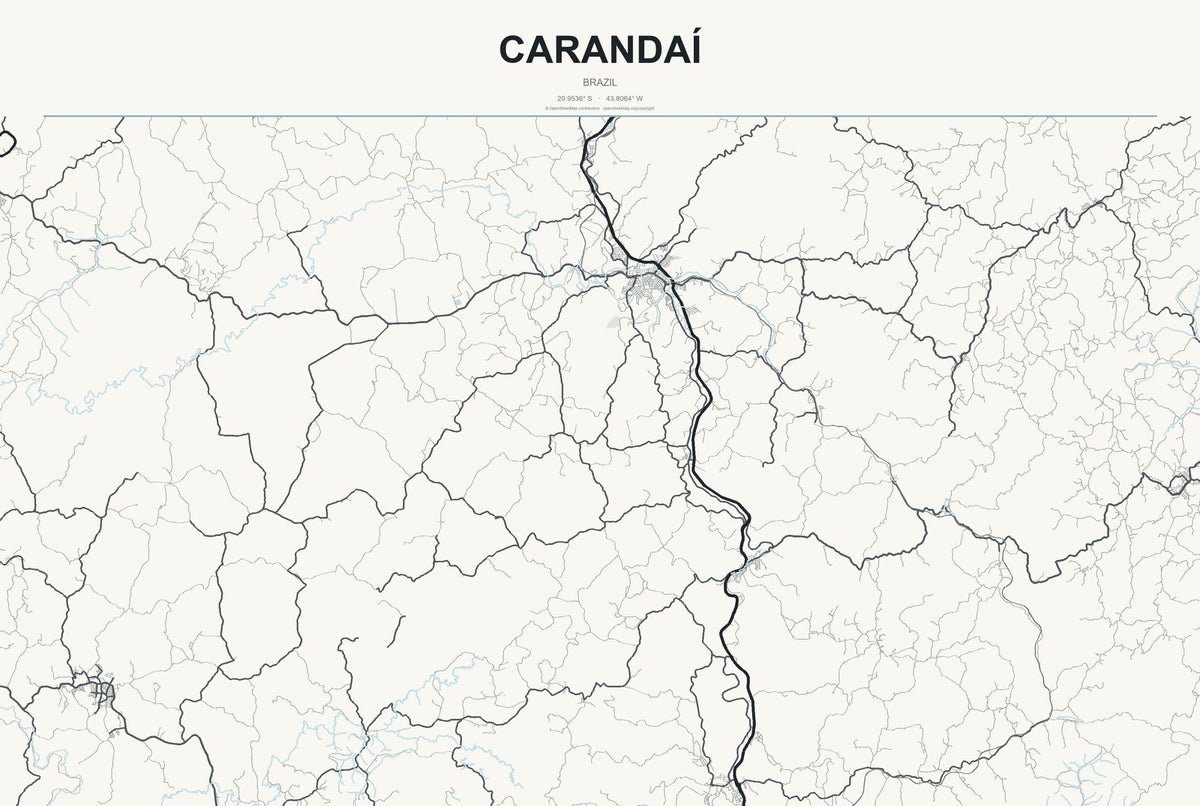 Carandaí, Brazil City Map Aluminum Sign in Headline Atlas style