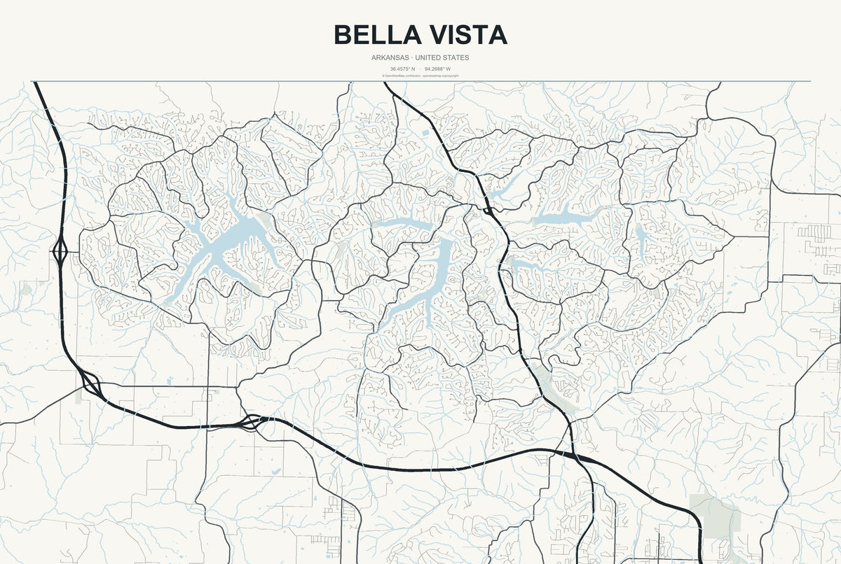 Bella Vista, Arkansas City Map Aluminum Sign in Headline Atlas style