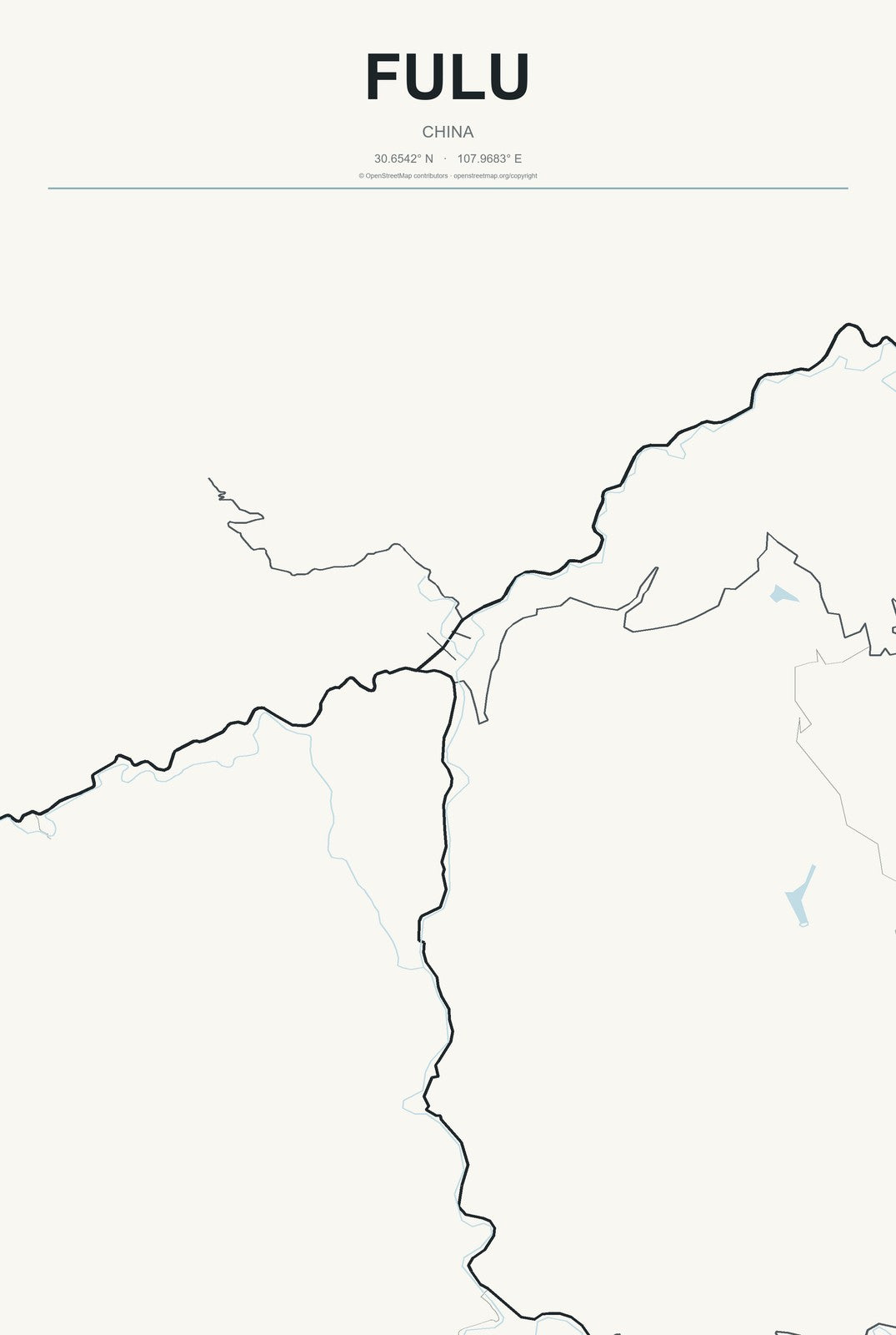Fulu, China City Map Aluminum Sign in Headline Atlas style