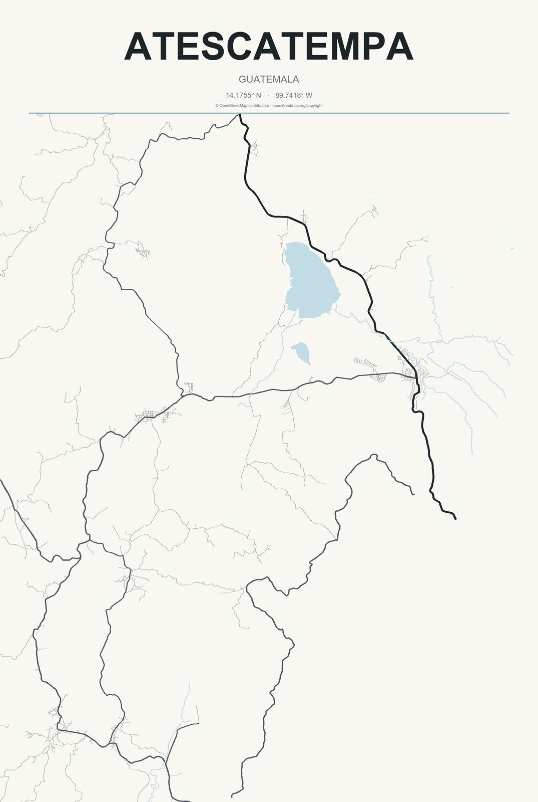 Atescatempa, Guatemala City Map Aluminum Sign in Headline Atlas style