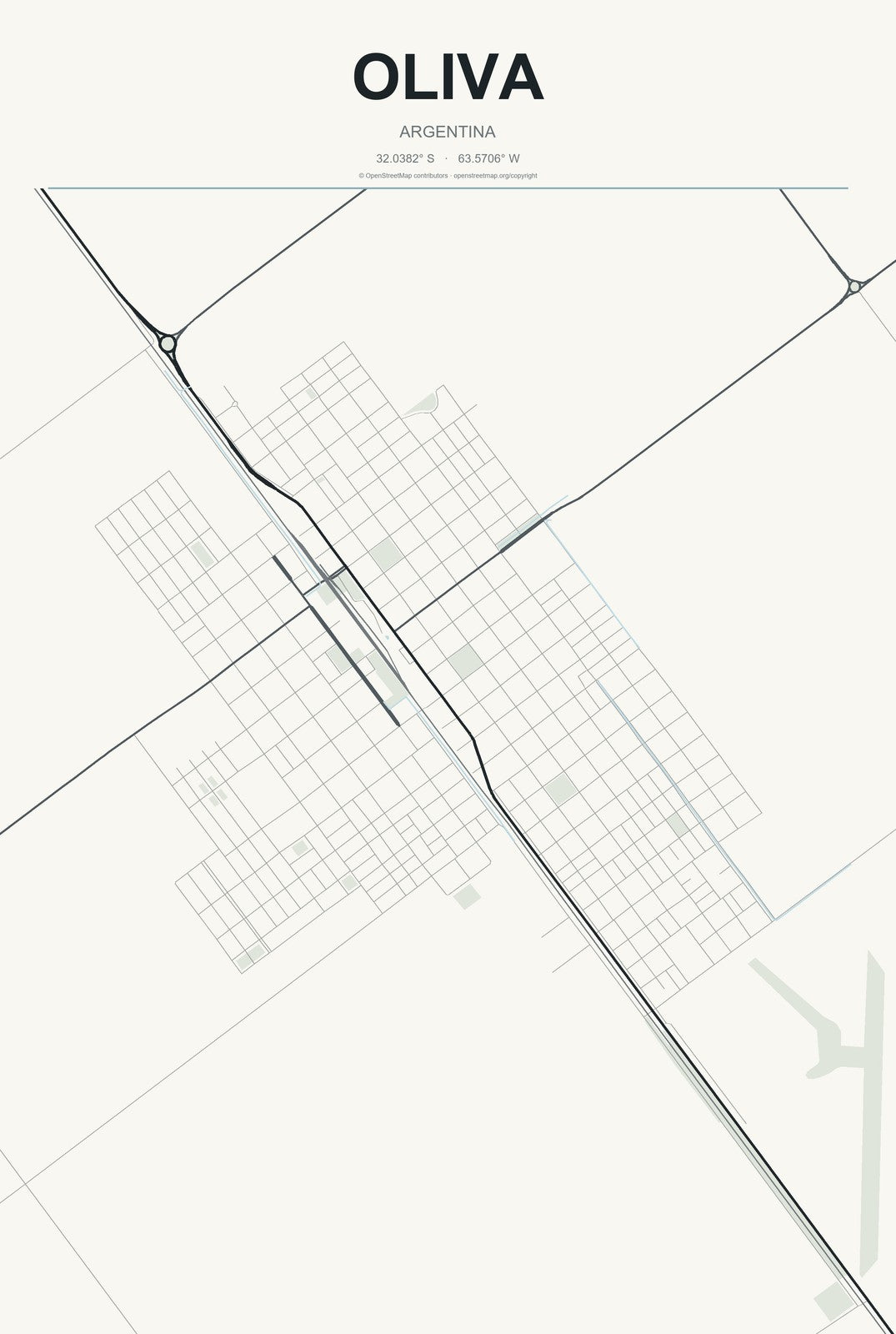 Oliva, Argentina City Map Aluminum Sign in Headline Atlas style