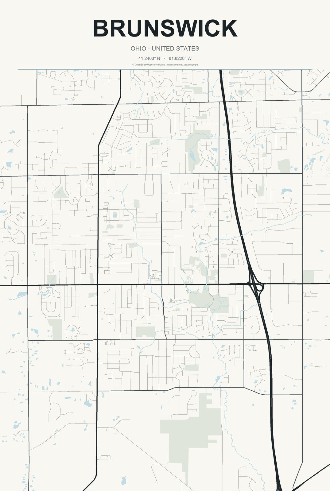 Brunswick, Ohio City Map Aluminum Sign in Headline Atlas style