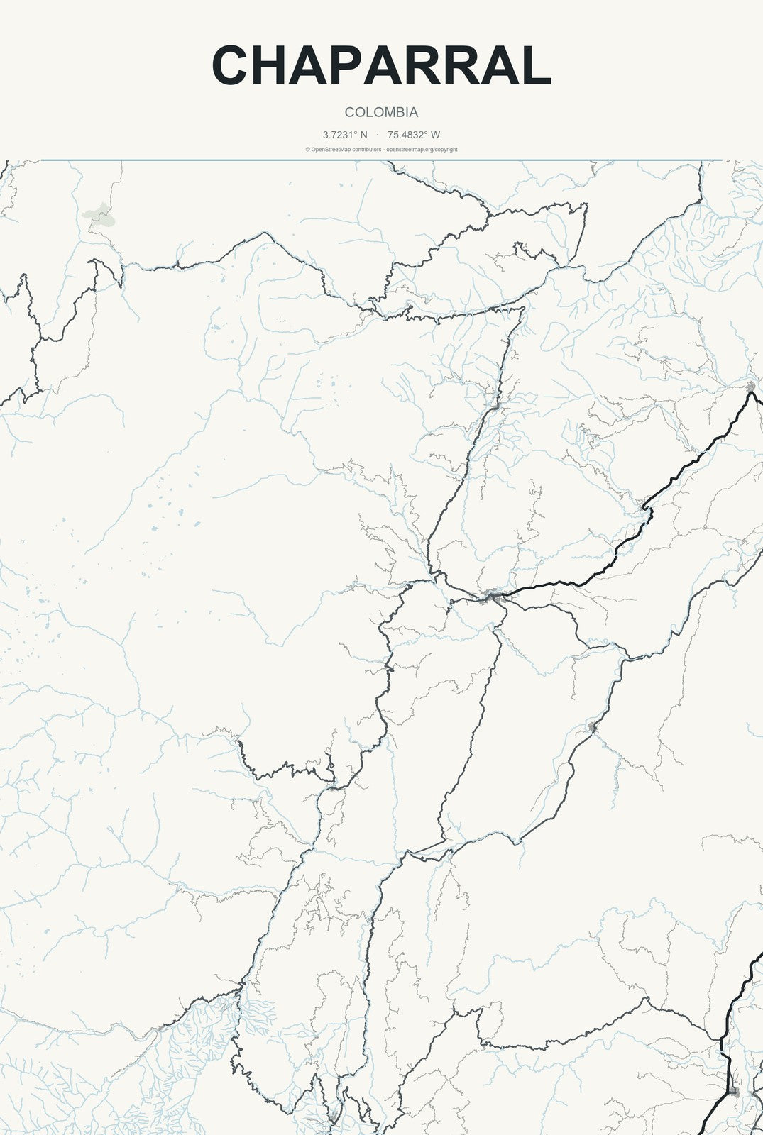 Chaparral, Colombia City Map Aluminum Sign in Headline Atlas style