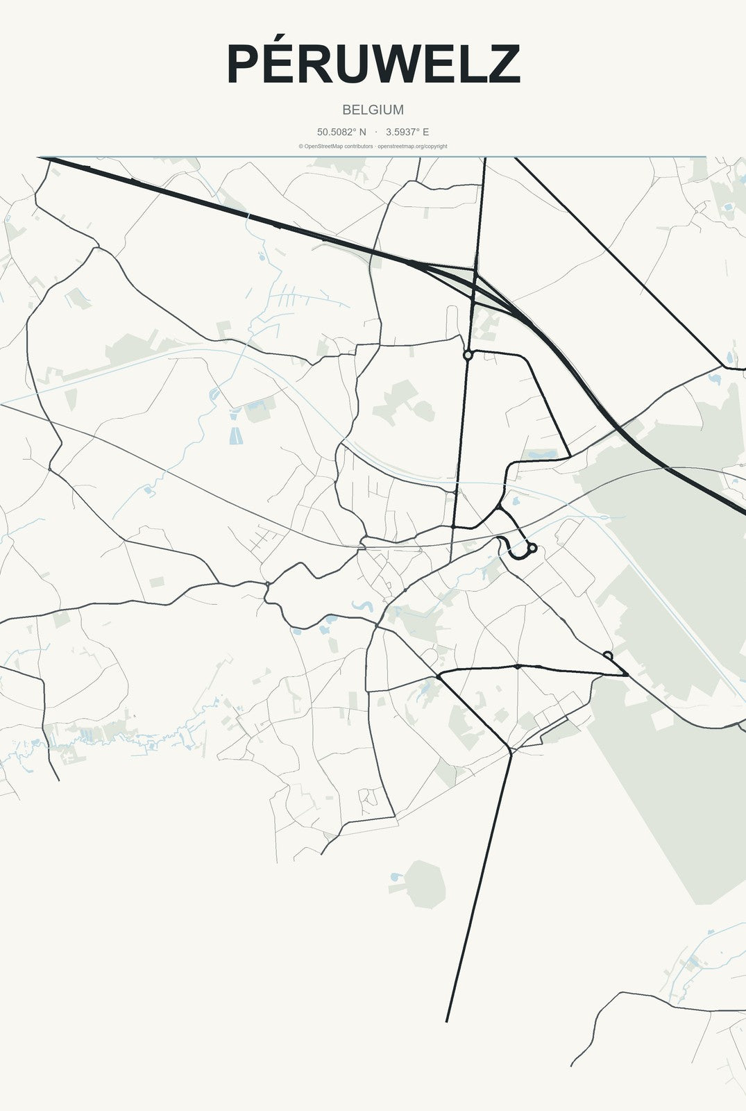 Péruwelz, Belgium City Map Aluminum Sign in Headline Atlas style