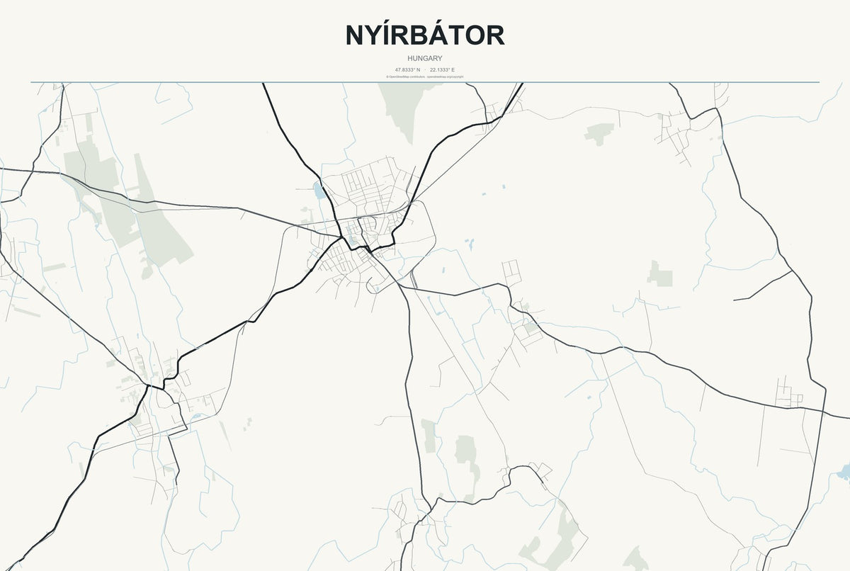 Nyírbátor, Hungary City Map Aluminum Sign in Headline Atlas style