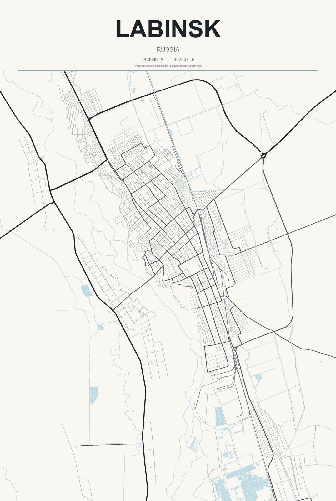 Labinsk, Russia City Map Aluminum Sign in Headline Atlas style