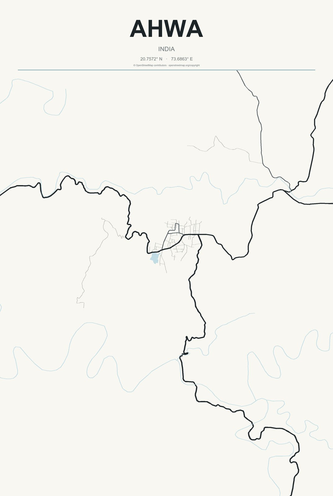 Ahwa, India City Map Aluminum Sign in Headline Atlas style
