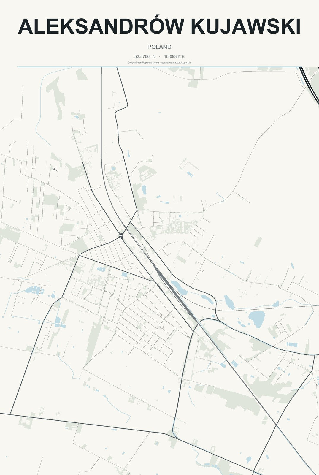 Aleksandrów Kujawski, Poland City Map Aluminum Sign in Headline Atlas style