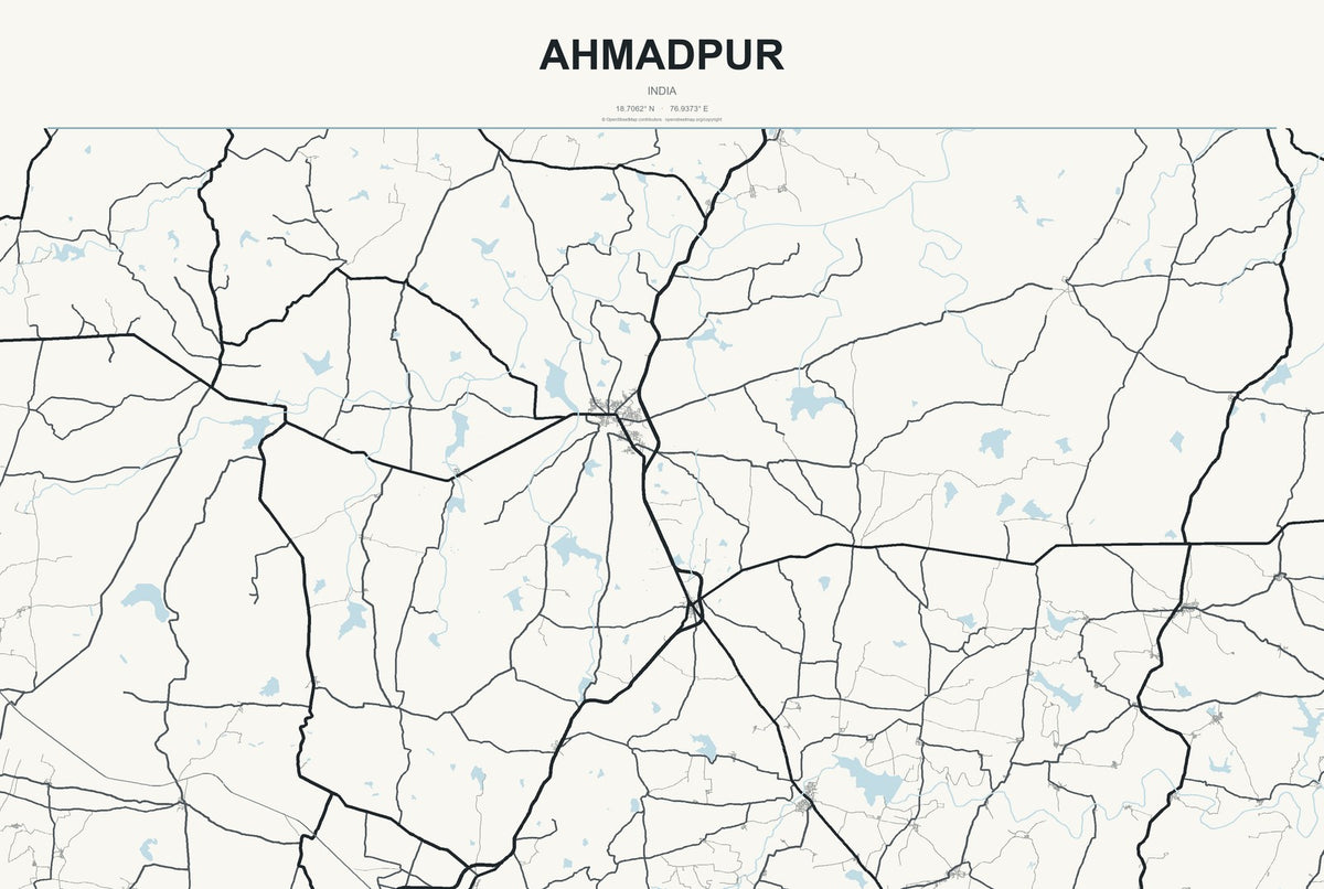 Ahmadpur, India City Map Aluminum Sign in Headline Atlas style