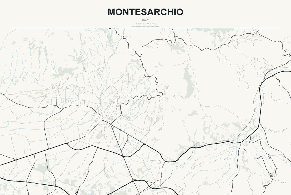 Montesarchio, Italy City Map Aluminum Sign in Headline Atlas style