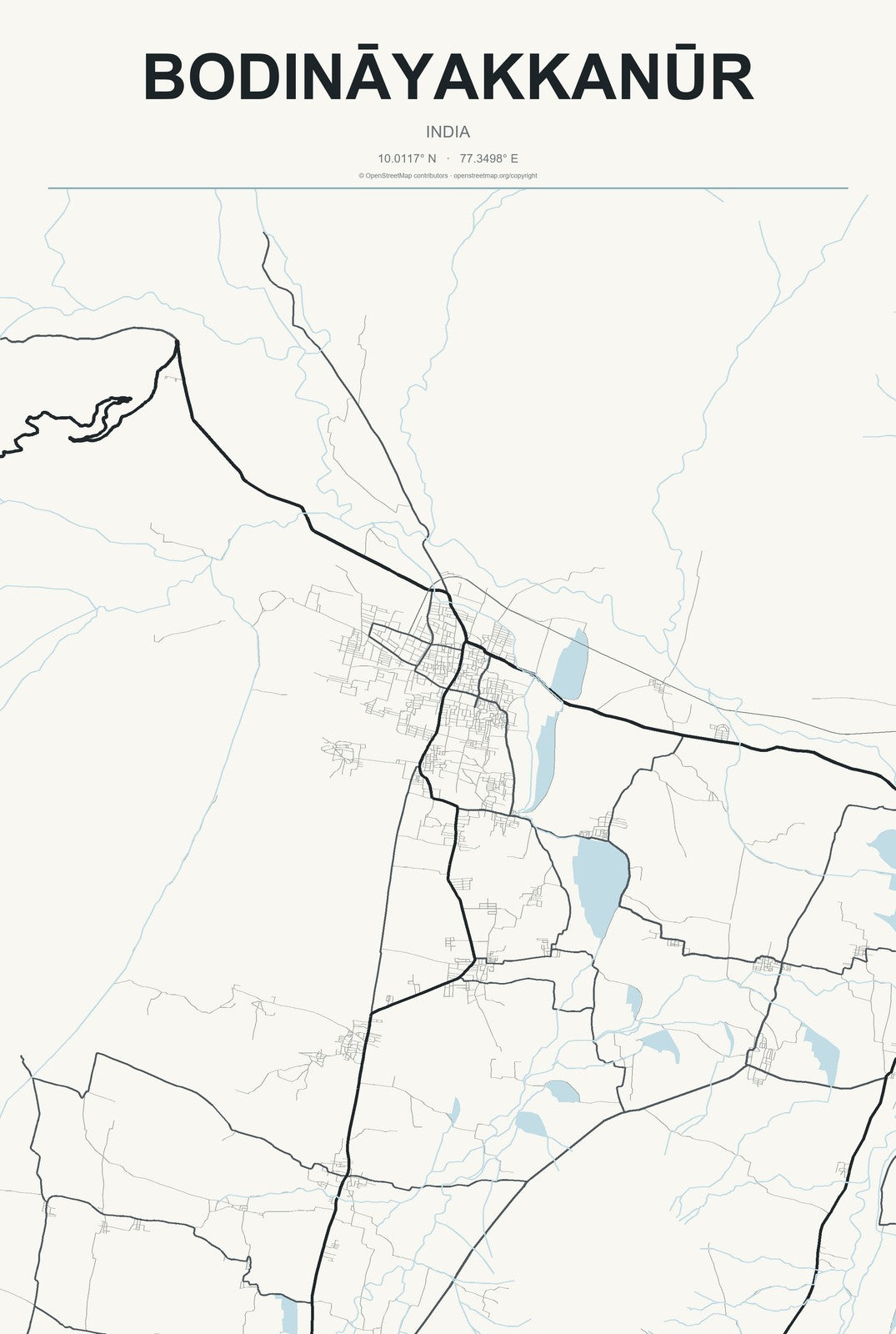 Bodināyakkanūr, India City Map Aluminum Sign in Headline Atlas style