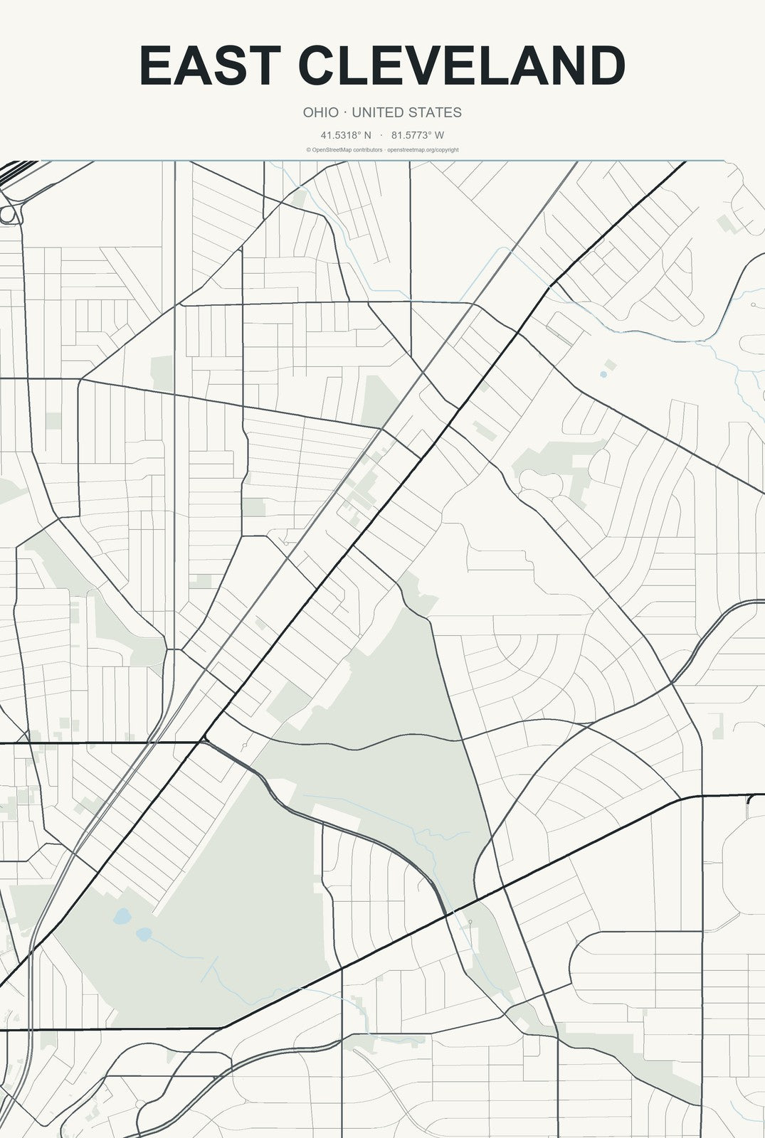 East Cleveland, Ohio City Map Aluminum Sign in Headline Atlas style