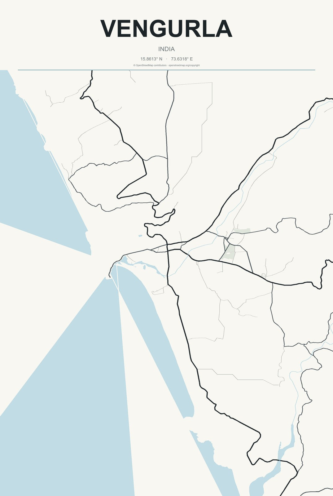 Vengurla, India City Map Aluminum Sign in Headline Atlas style