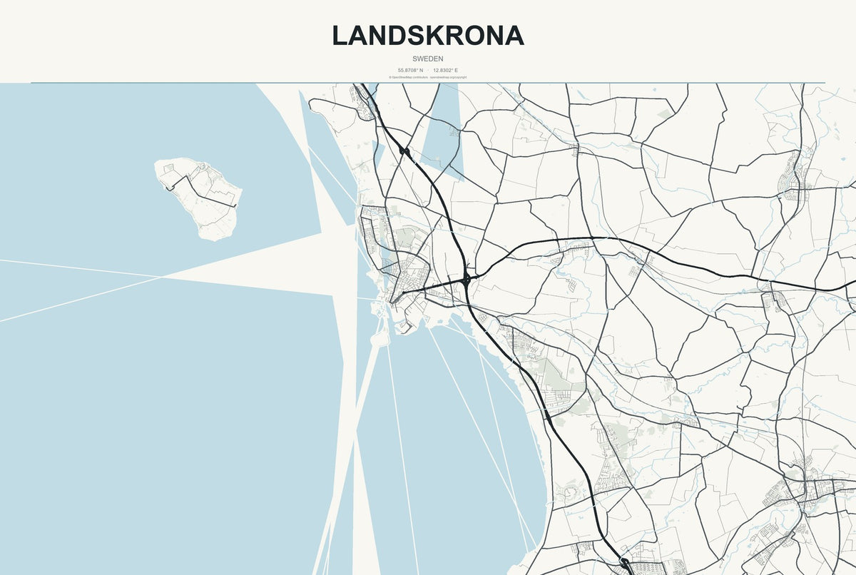 Landskrona, Sweden City Map Aluminum Sign in Headline Atlas style