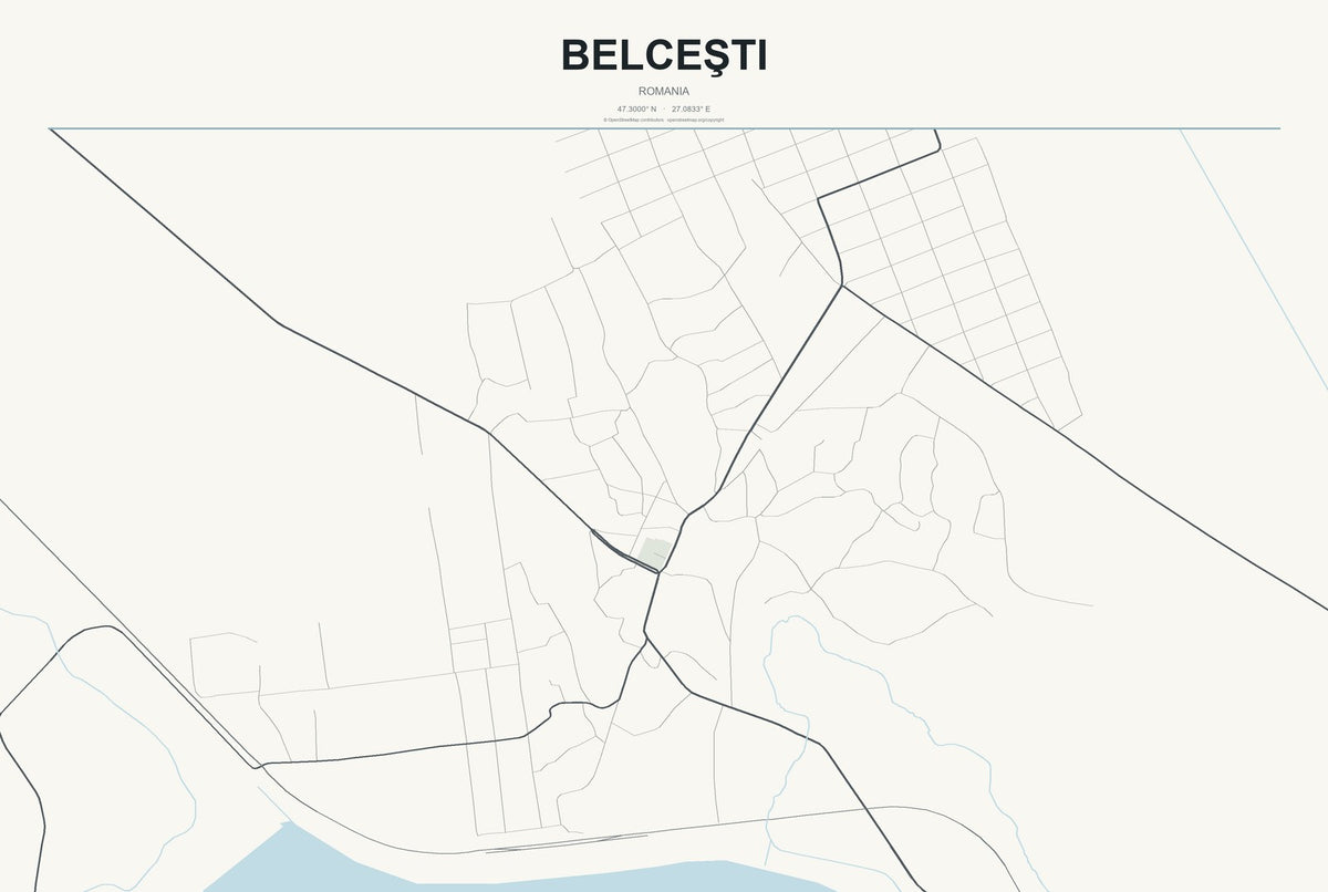 Belceşti, Romania City Map Aluminum Sign in Headline Atlas style