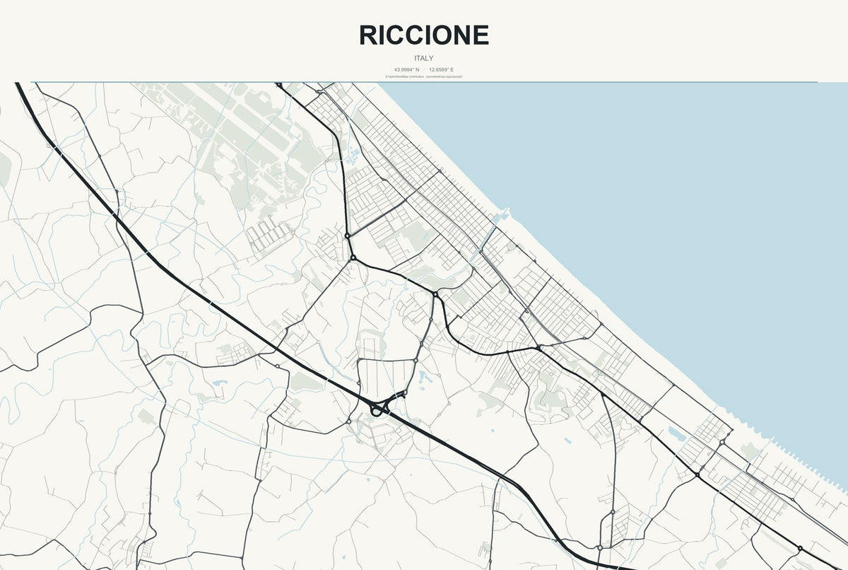 Riccione, Italy City Map Aluminum Sign in Headline Atlas style