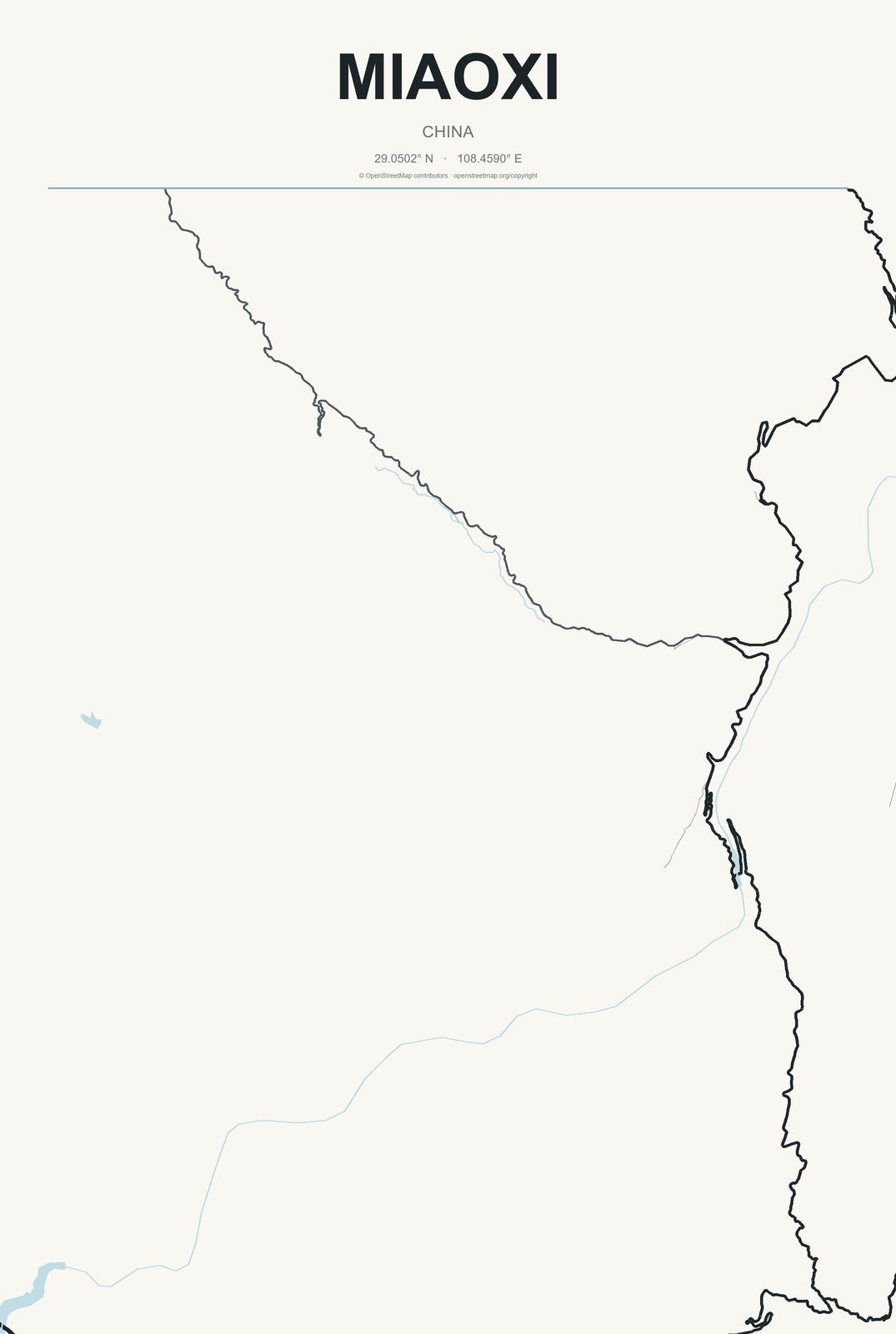 Miaoxi, China City Map Aluminum Sign in Headline Atlas style