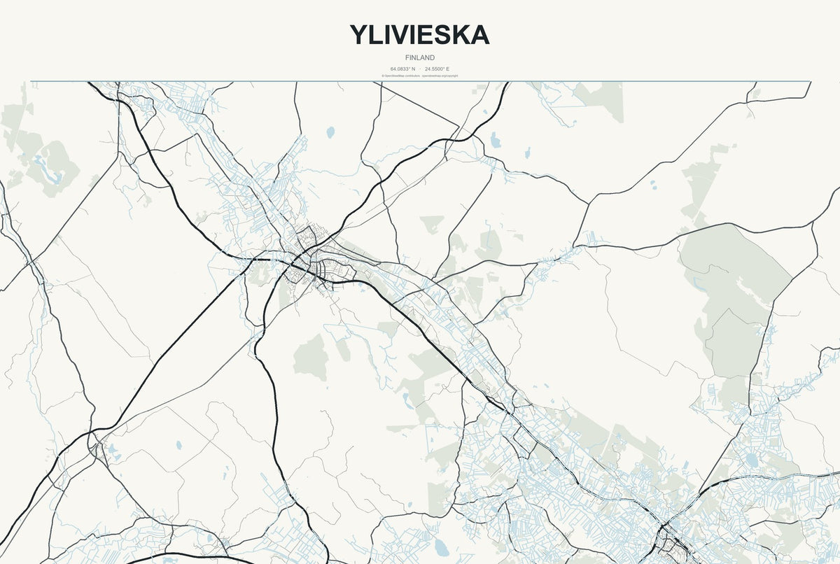 Ylivieska, Finland City Map Aluminum Sign in Headline Atlas style