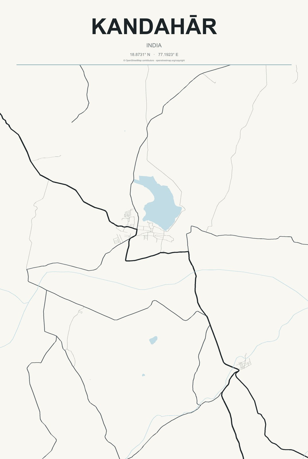 Kandahār, India City Map Aluminum Sign in Headline Atlas style