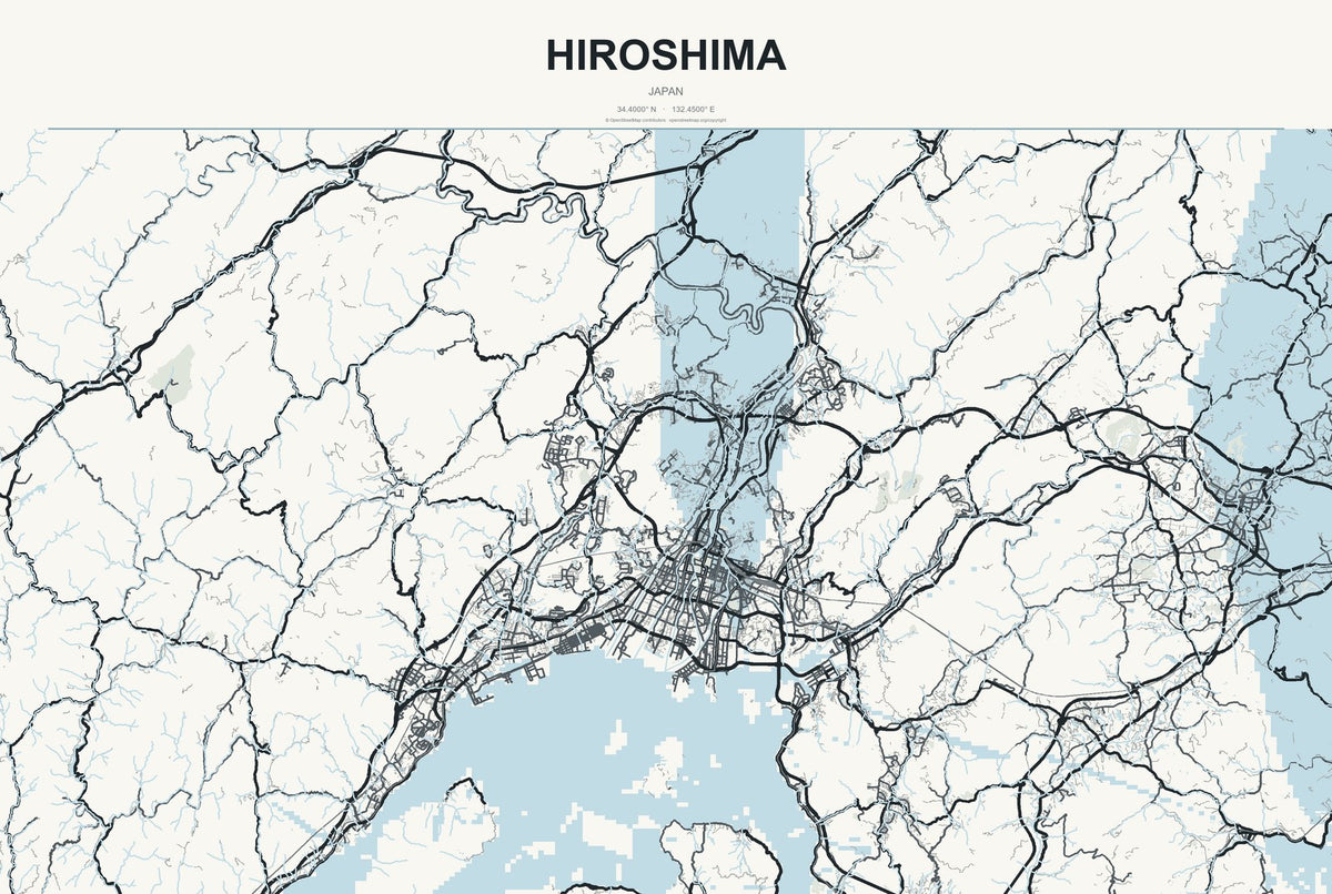 Hiroshima, Japan City Map Aluminum Sign in Headline Atlas style