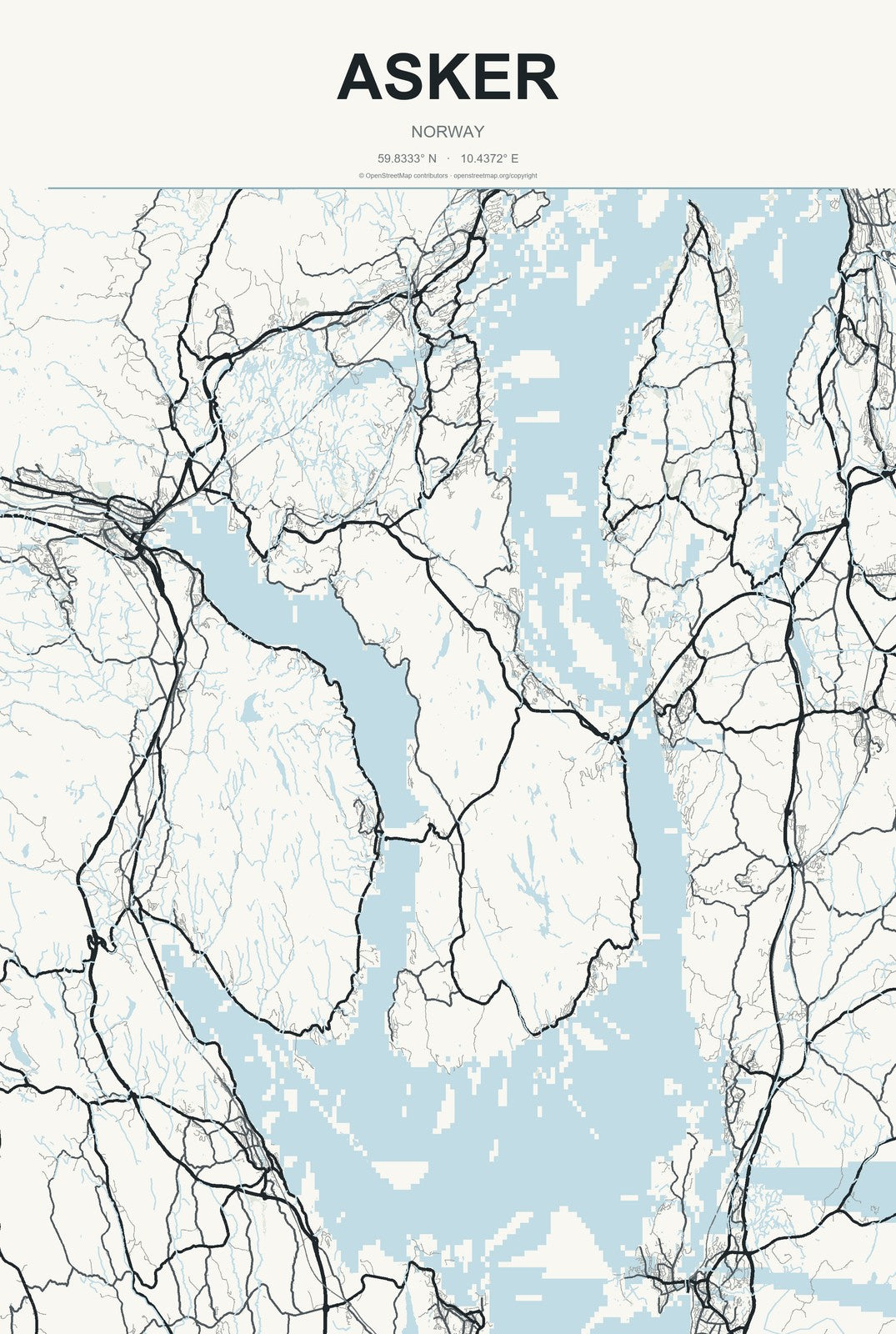 Asker, Norway City Map Aluminum Sign in Headline Atlas style