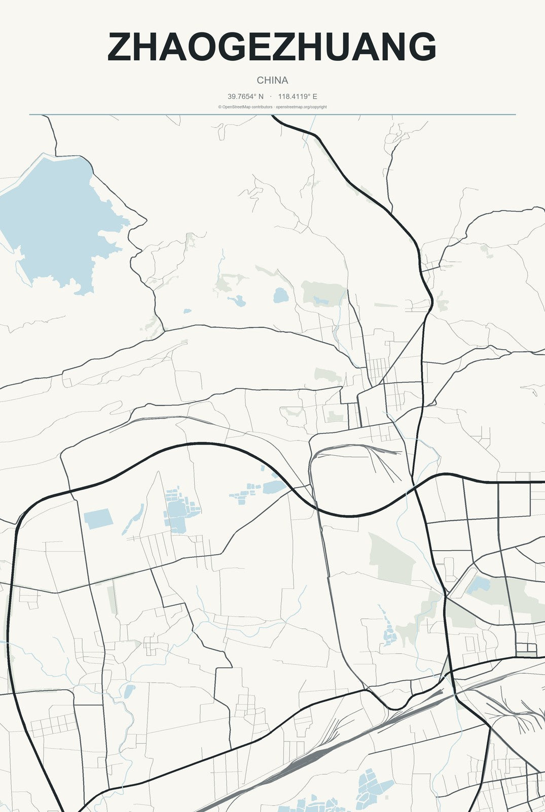 Zhaogezhuang, China City Map Aluminum Sign in Headline Atlas style