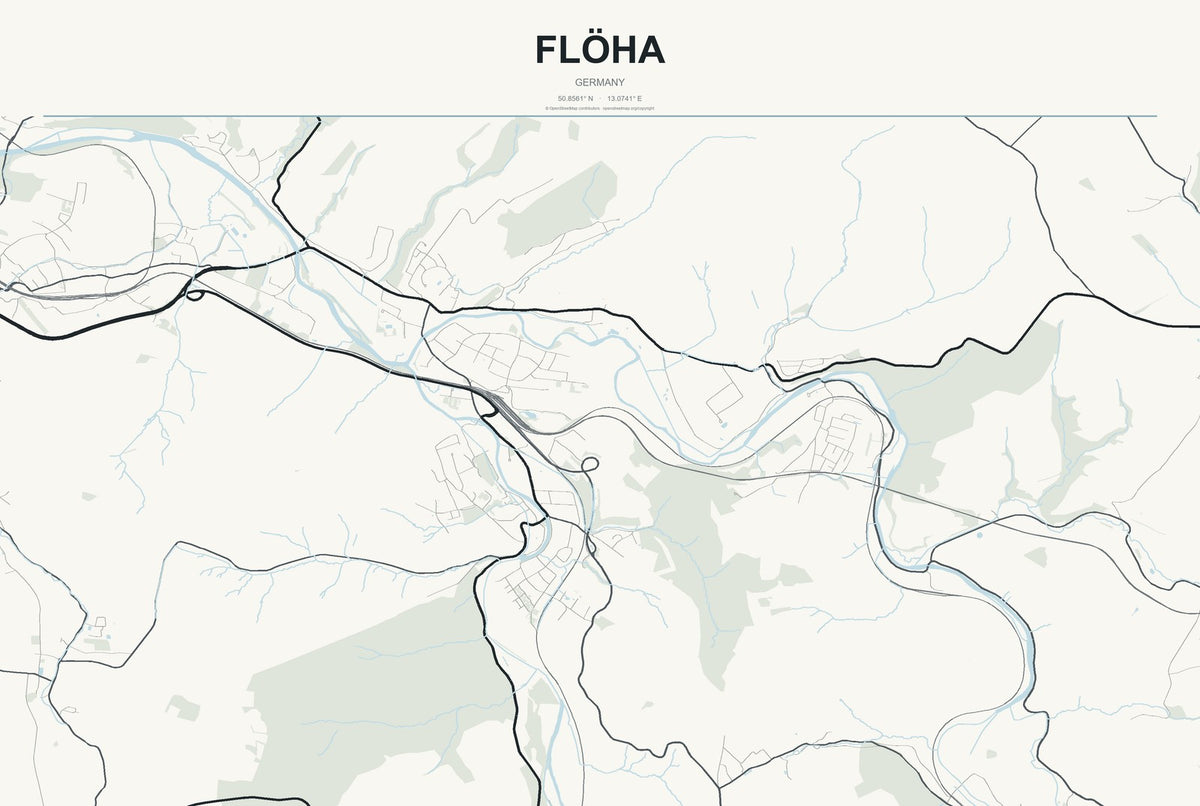 Flöha, Germany City Map Aluminum Sign in Headline Atlas style