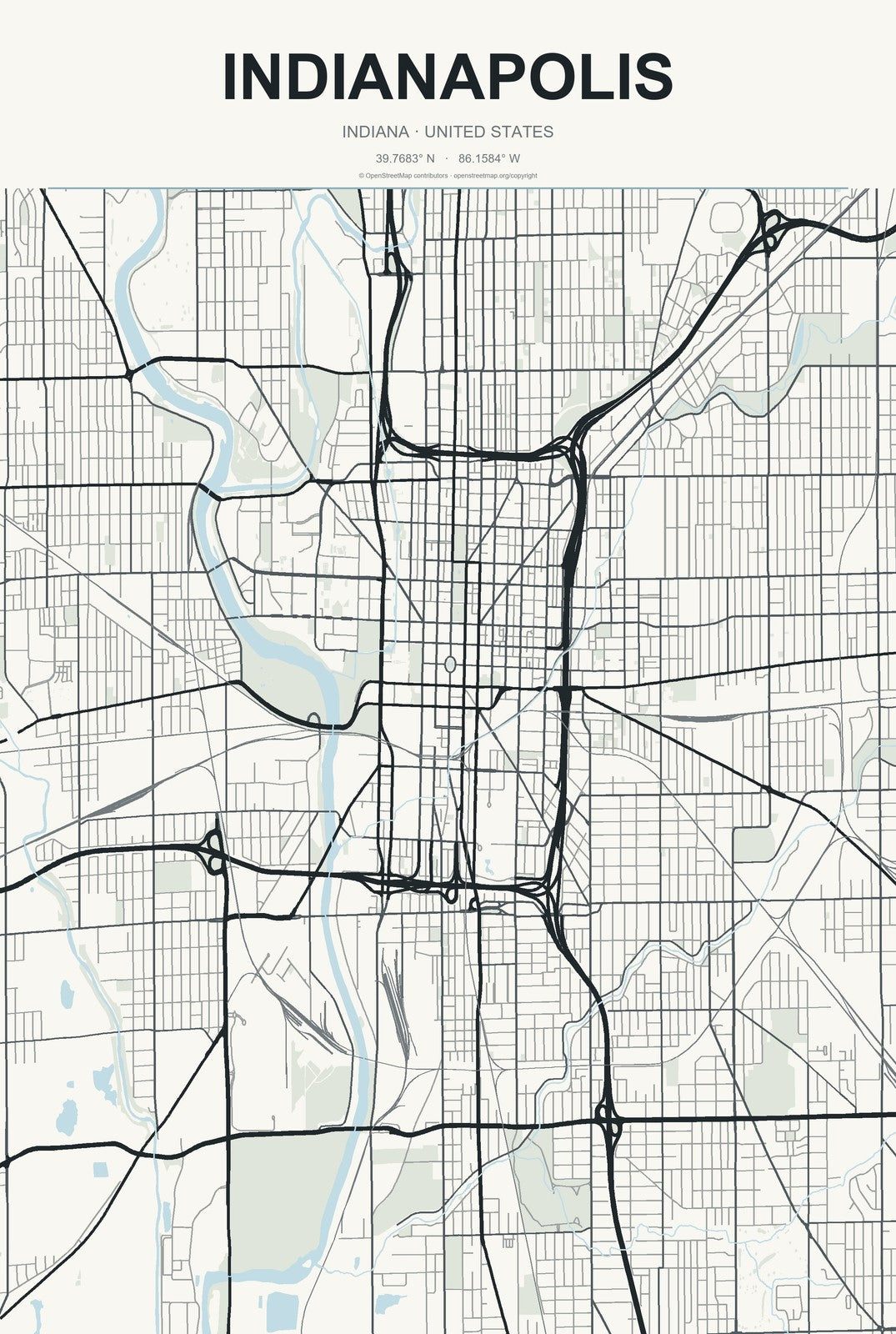 Indianapolis, Indiana City Map Aluminum Sign in Headline Atlas style