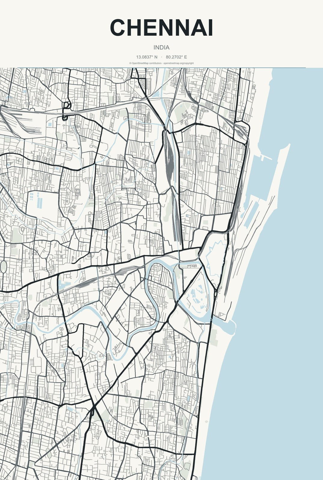 Chennai, India City Map Aluminum Sign in Headline Atlas style