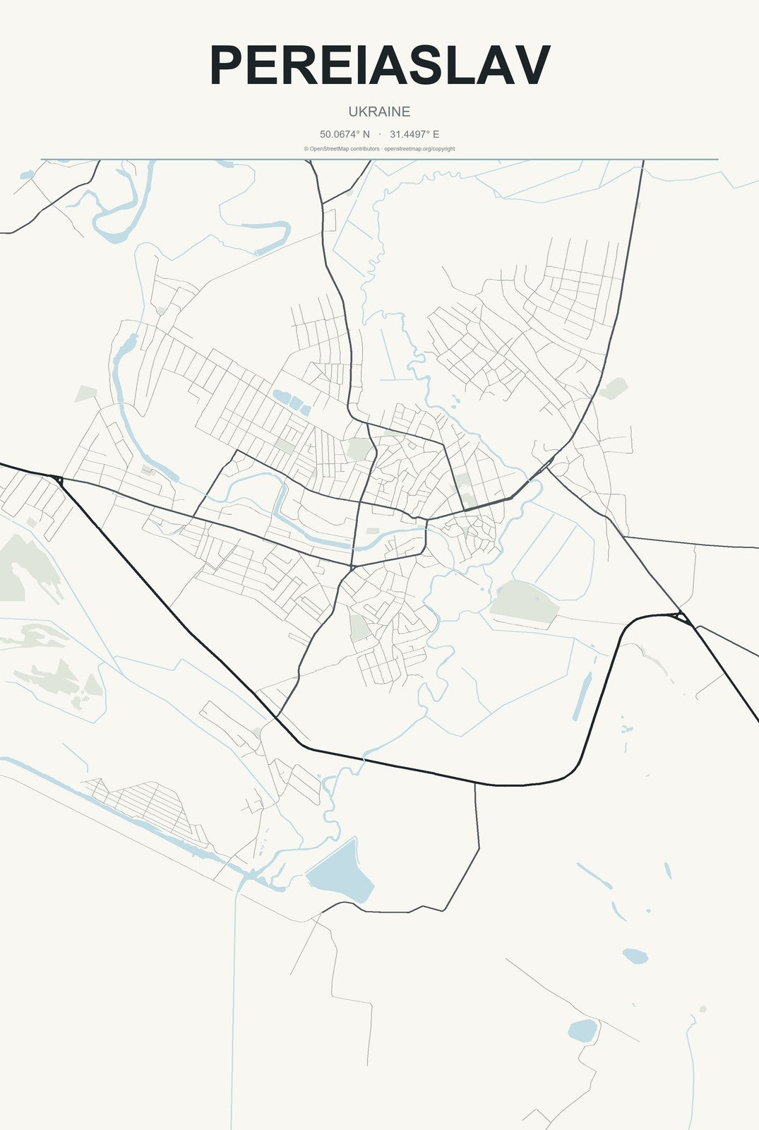 Pereiaslav, Ukraine City Map Aluminum Sign in Headline Atlas style