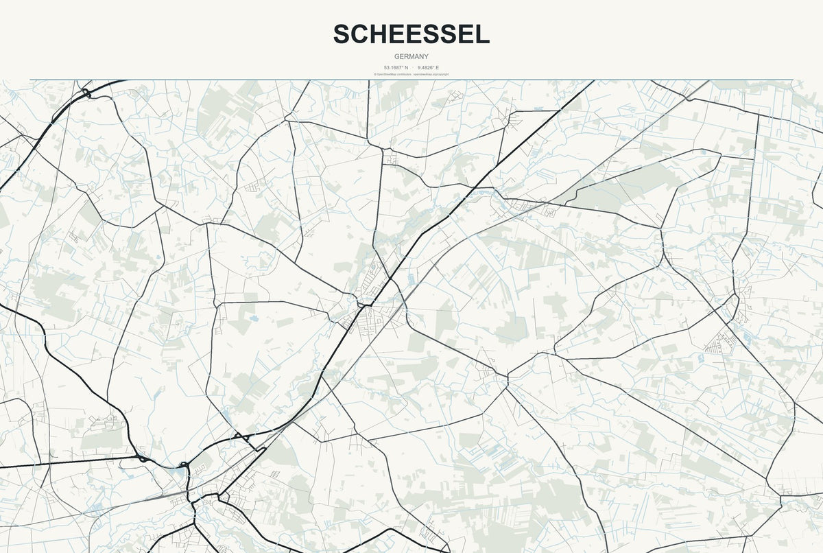 Scheeßel, Germany City Map Aluminum Sign in Headline Atlas style