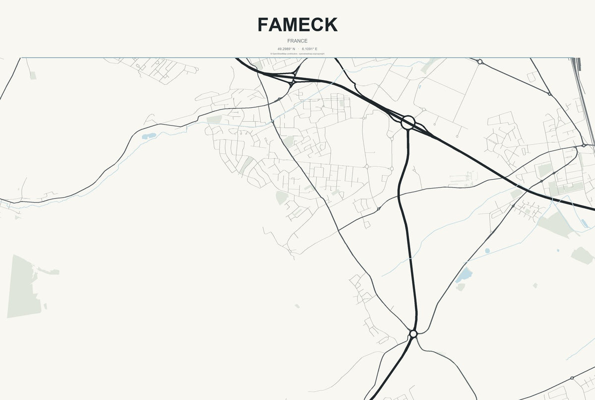 Fameck, France City Map Aluminum Sign in Headline Atlas style