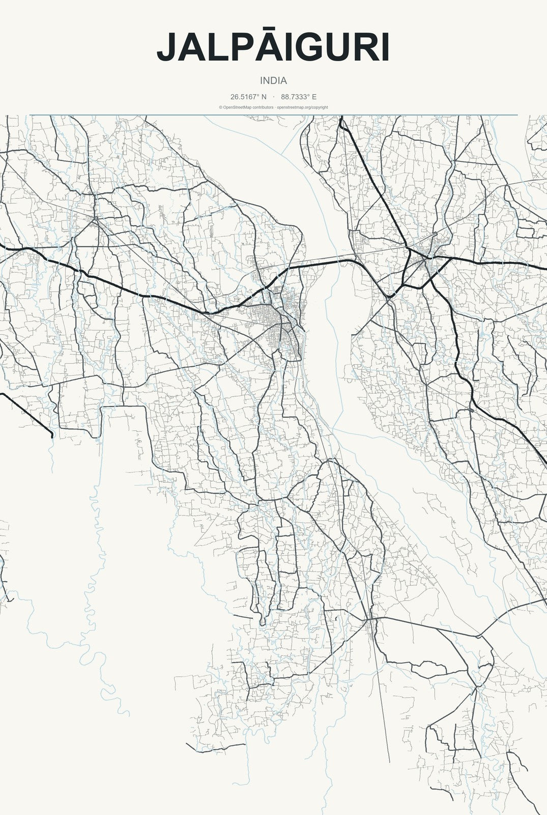 Jalpāiguri, India City Map Aluminum Sign in Headline Atlas style