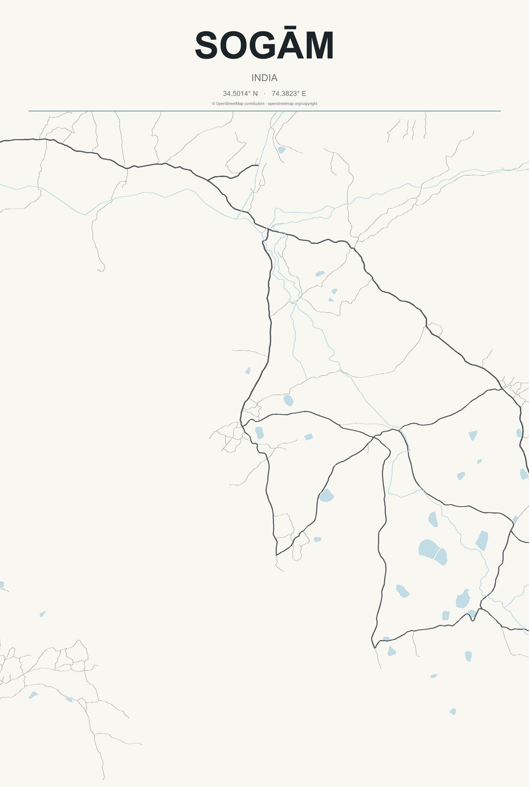 Sogām, India City Map Aluminum Sign in Headline Atlas style