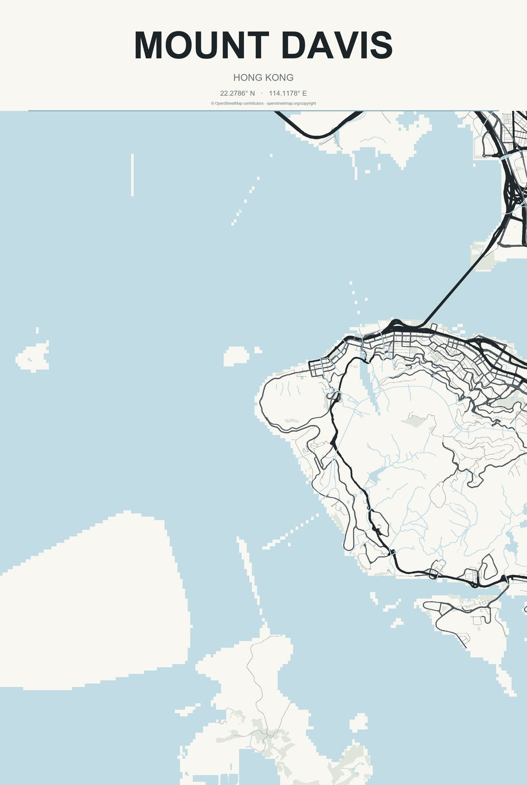 Mount Davis, Hong Kong City Map Aluminum Sign in Headline Atlas style