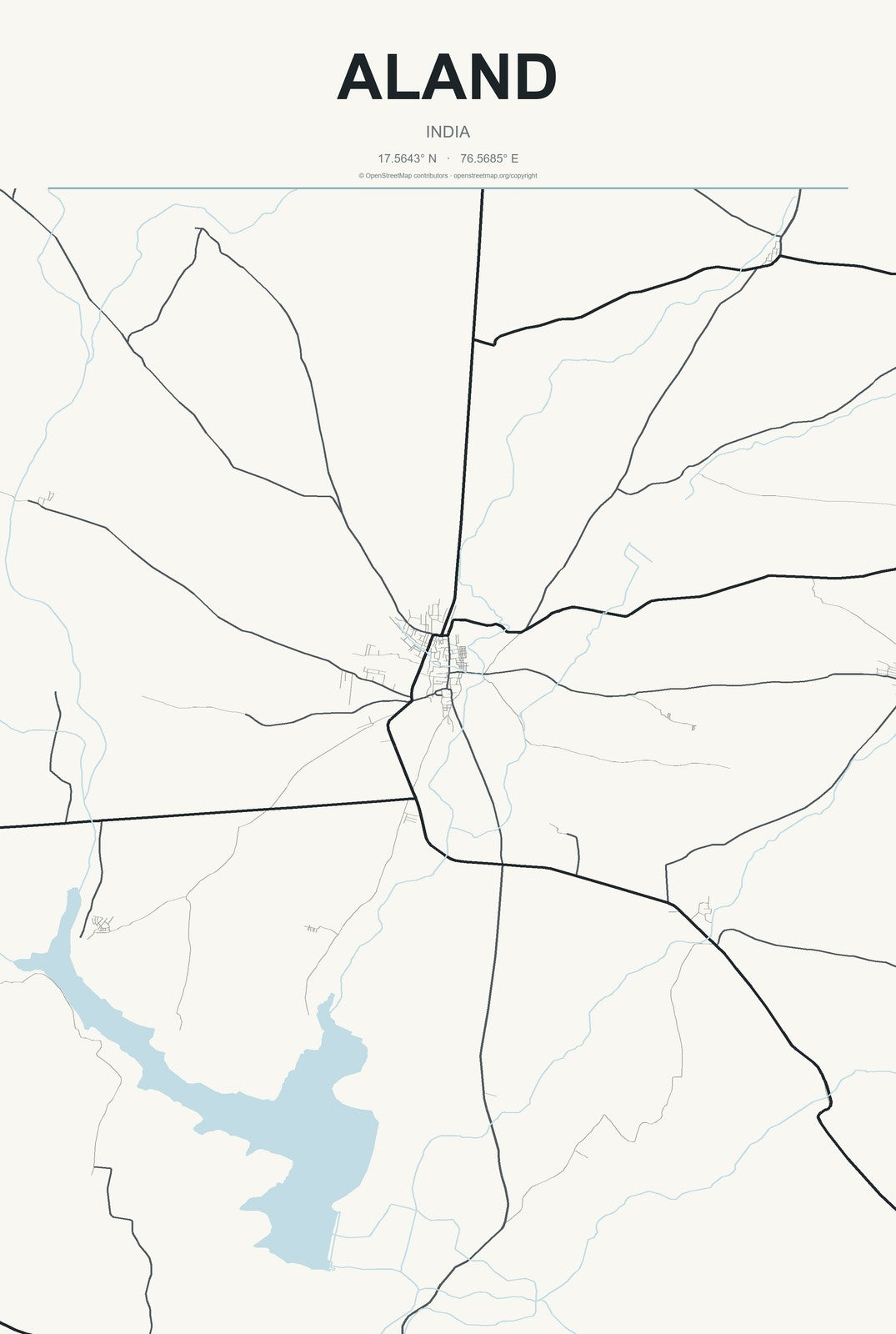 Aland, India City Map Aluminum Sign in Headline Atlas style