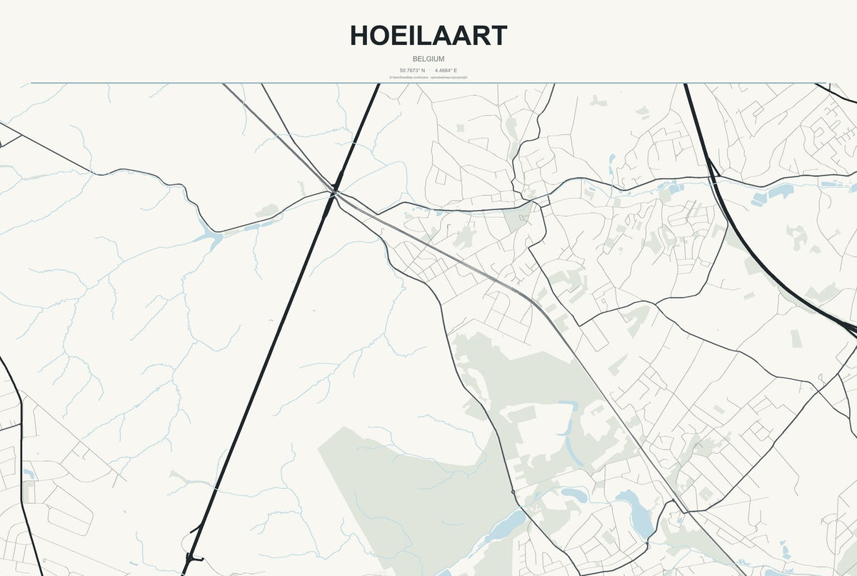Hoeilaart, Belgium City Map Aluminum Sign in Headline Atlas style