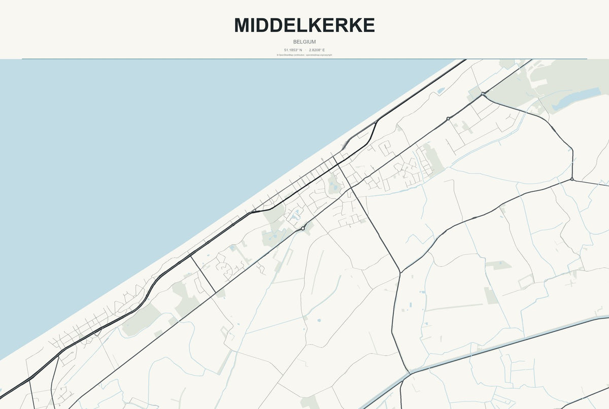 Middelkerke, Belgium City Map Aluminum Sign in Headline Atlas style