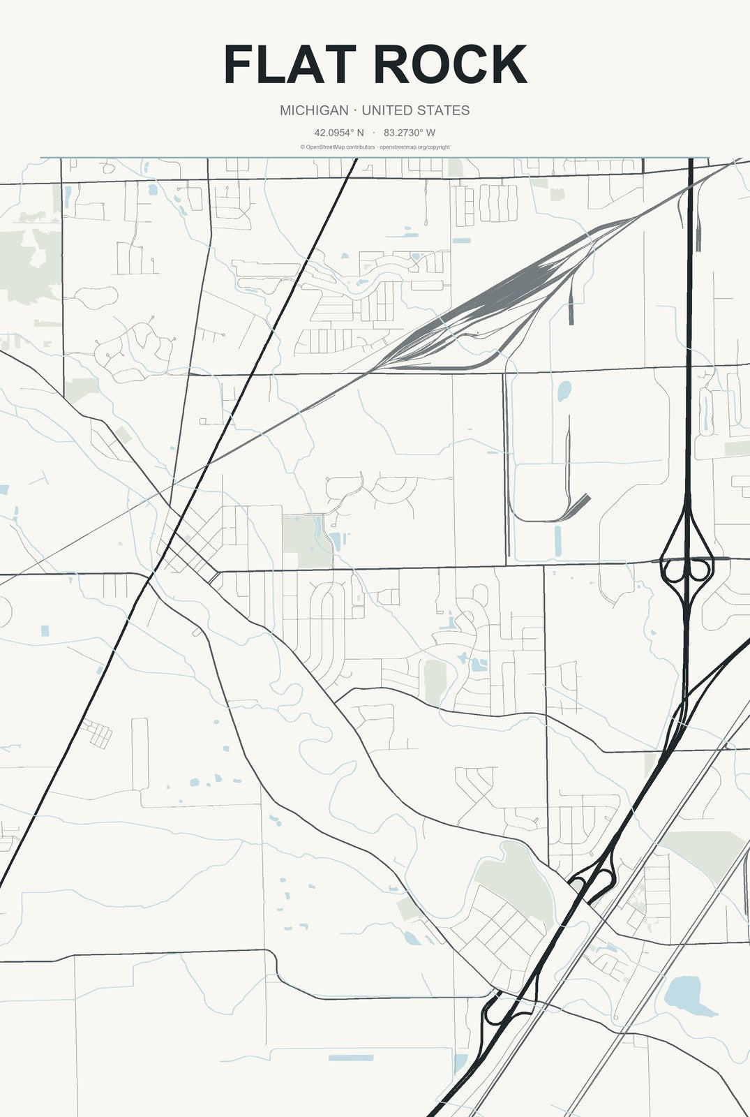 Flat Rock, Michigan City Map Aluminum Sign in Headline Atlas style