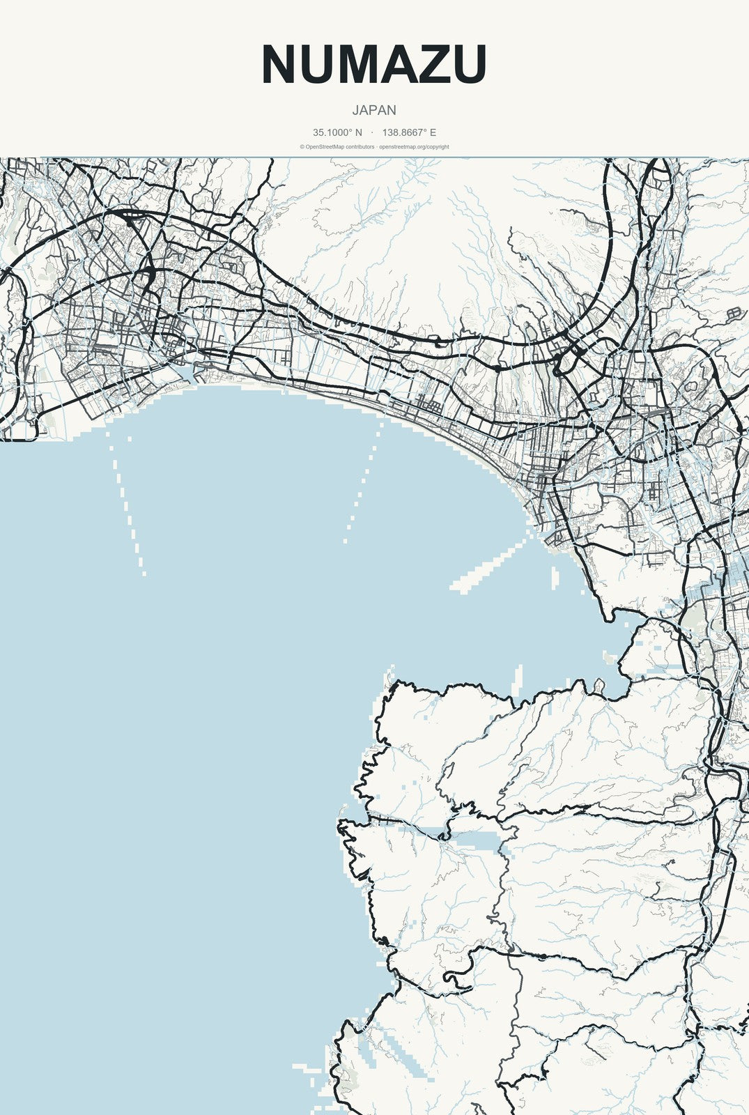 Numazu, Japan City Map Aluminum Sign in Headline Atlas style
