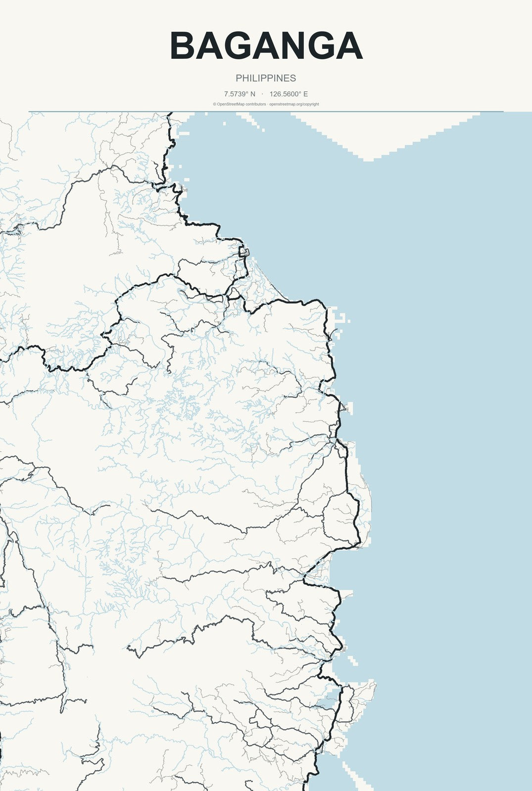 Baganga, Philippines City Map Aluminum Sign in Headline Atlas style