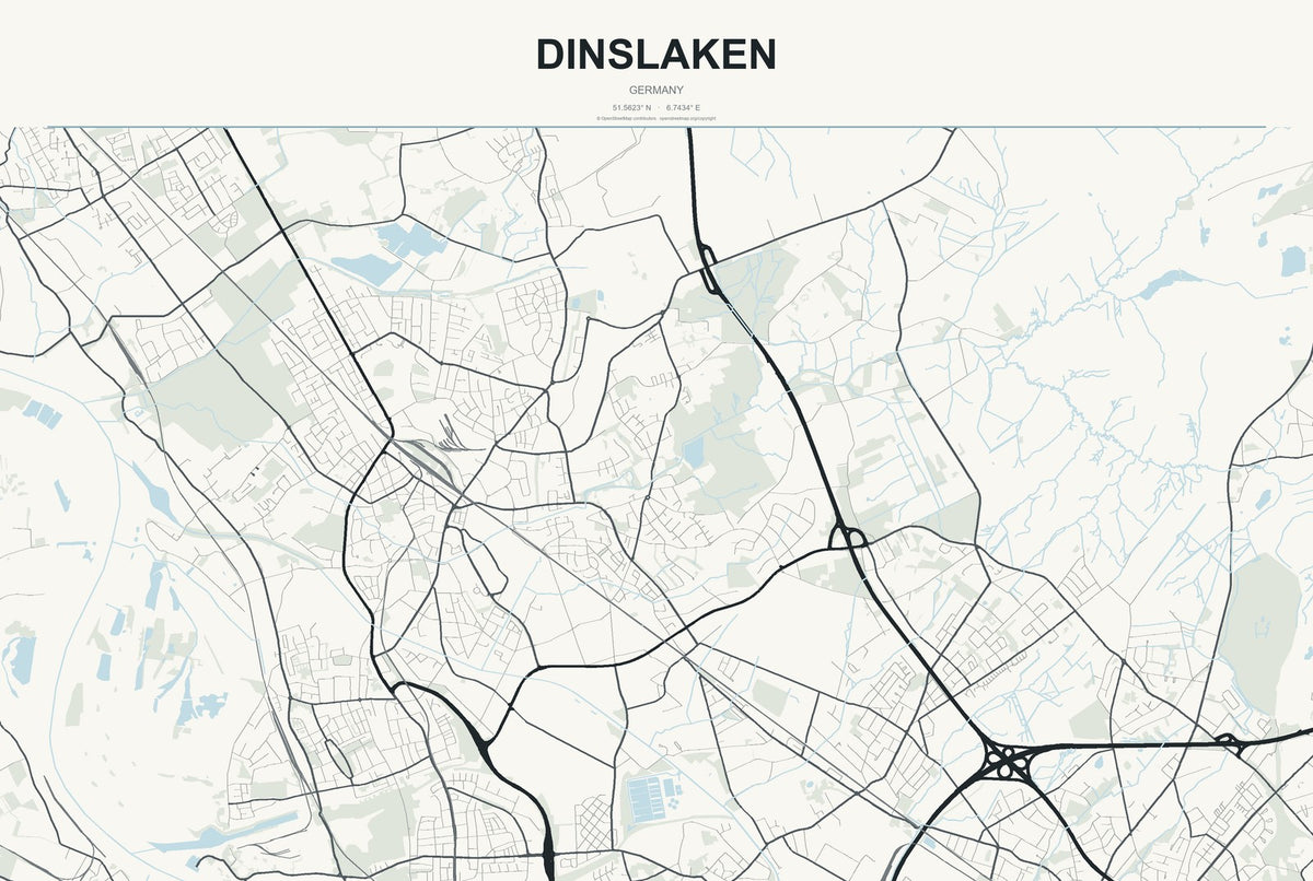 Dinslaken, Germany City Map Aluminum Sign in Headline Atlas style