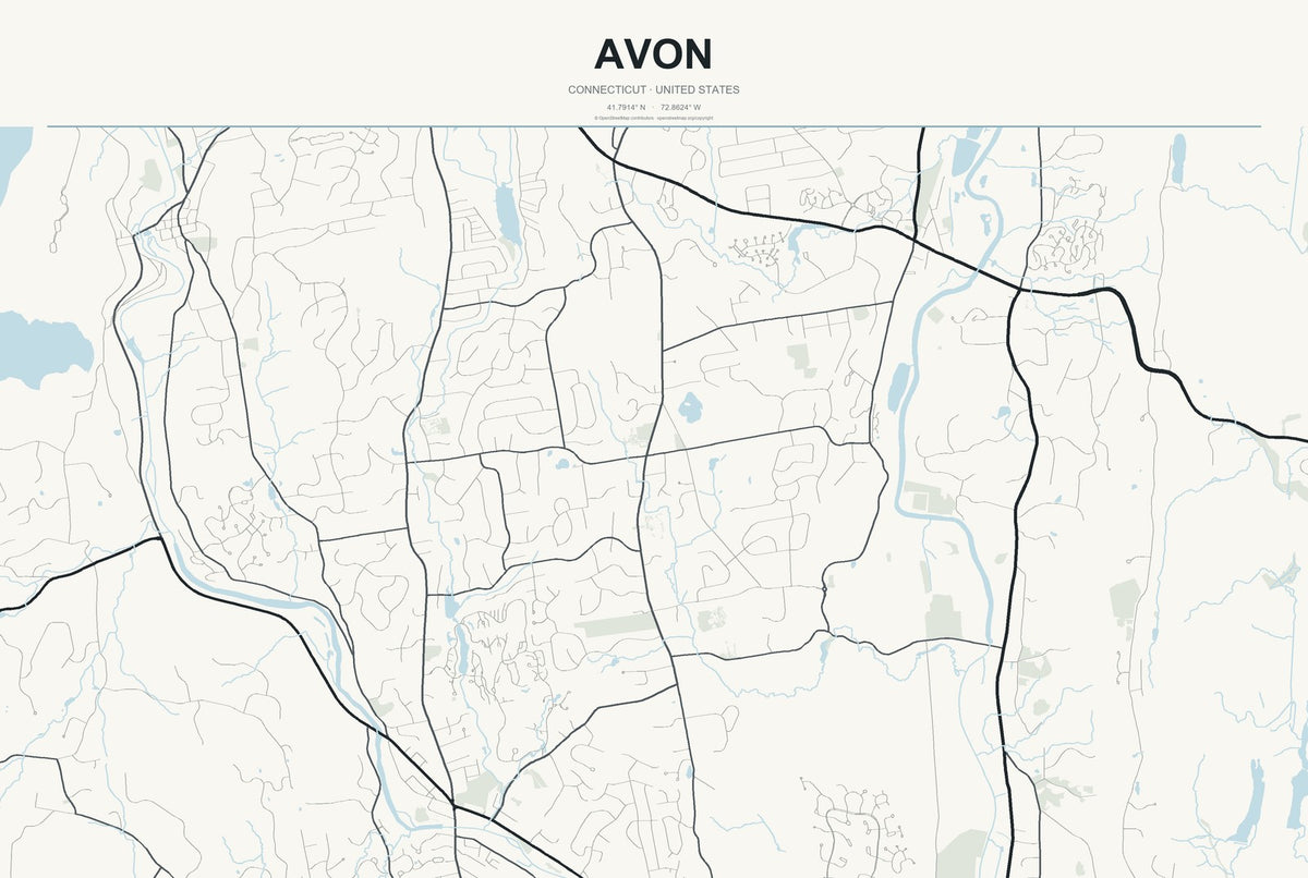 Avon, Connecticut City Map Aluminum Sign in Headline Atlas style