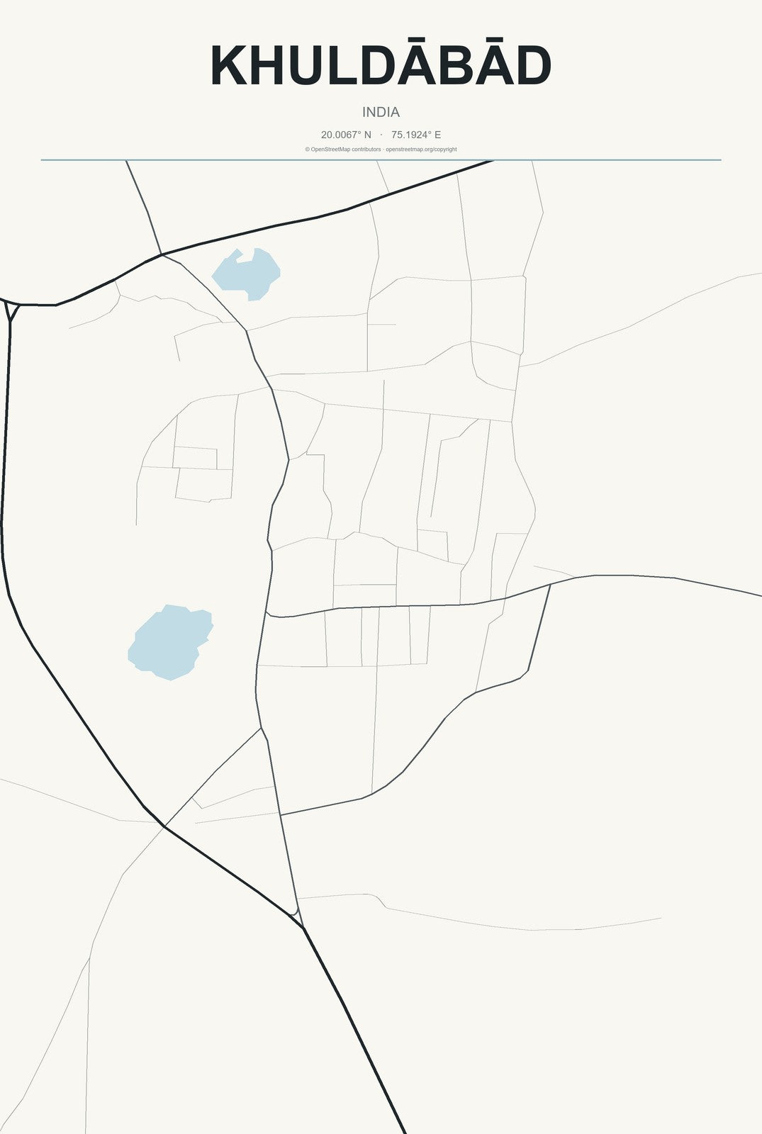 Khuldābād, India City Map Aluminum Sign in Headline Atlas style