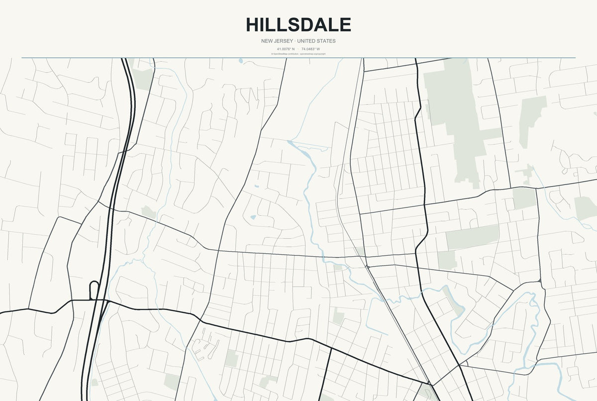 Hillsdale, New Jersey City Map Aluminum Sign in Headline Atlas style