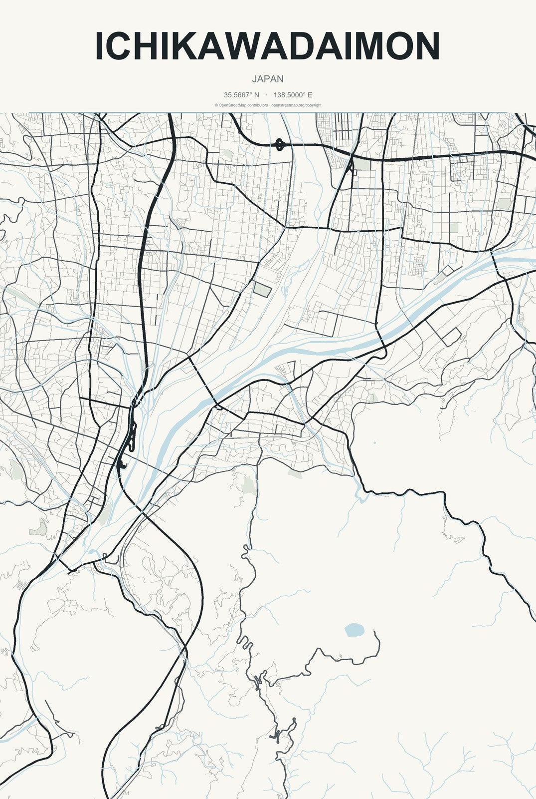Ichikawadaimon, Japan City Map Aluminum Sign in Headline Atlas style