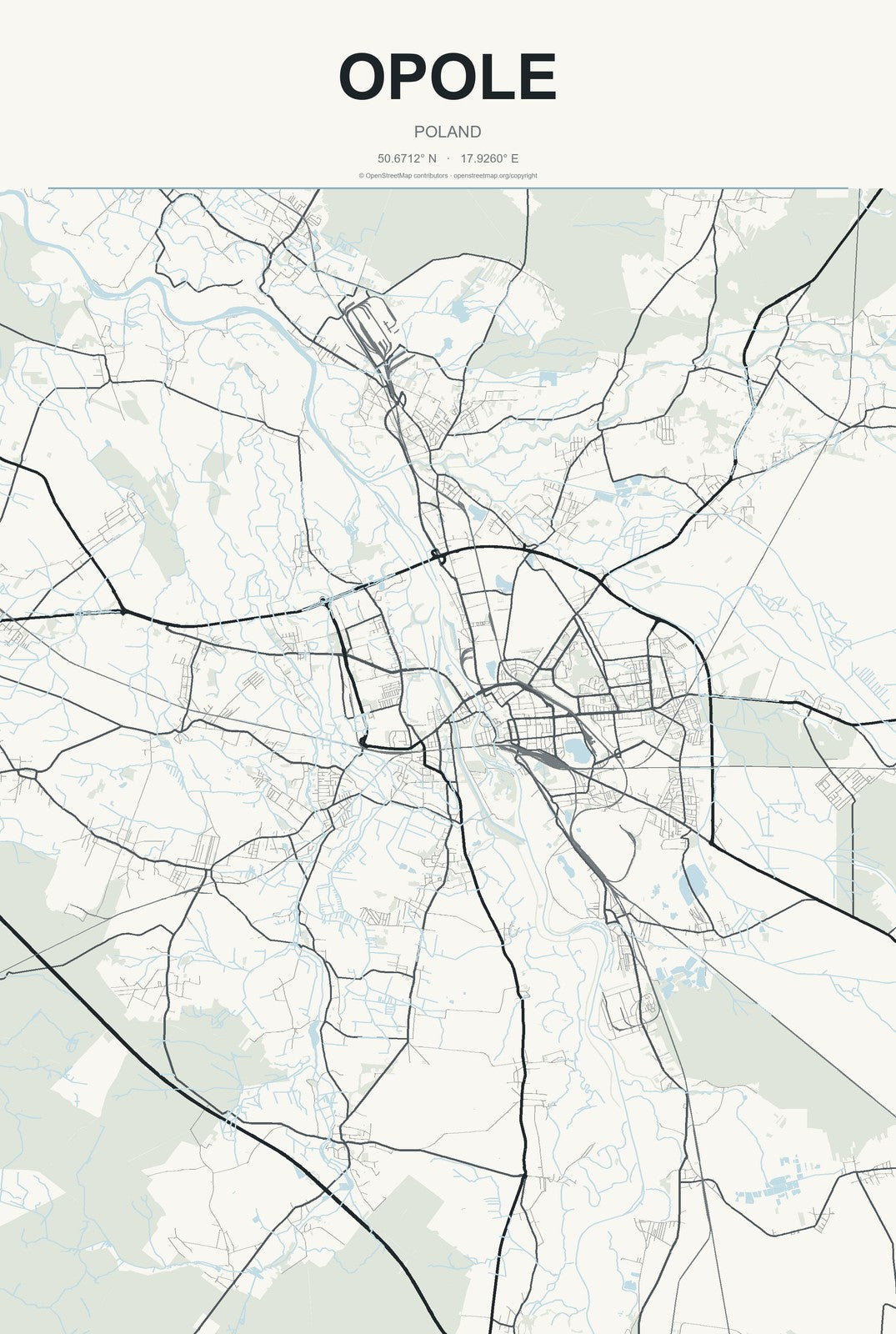 Opole, Poland City Map Aluminum Sign in Headline Atlas style