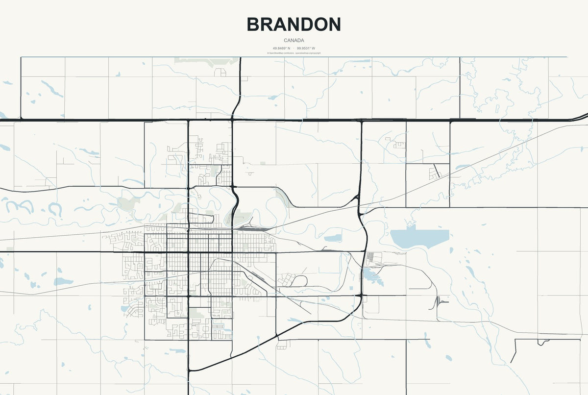 Brandon, Canada City Map Aluminum Sign in Headline Atlas style