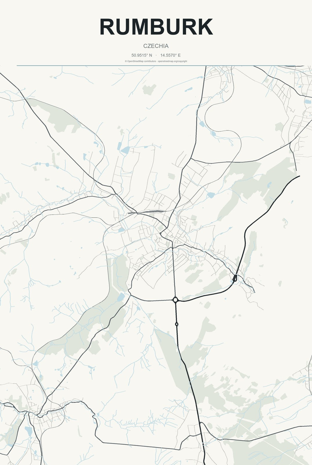 Rumburk, Czechia City Map Aluminum Sign in Headline Atlas style